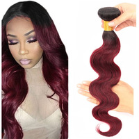 1B99J Ombre Body Wave Bundle Burgundy Human Hair Bundle 100% Unprocessed Virgin Hair Brazilian Double Weft Extensions Wine Red Color 30 Inch For Women