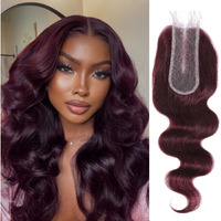 Alher Dark Burgundy 2X6 Hd Lace Closure Human Hair Body Wave, 12A Purplish Burgundy #99J Long Deep Parting 2 By 6 Hd Transparent Lace Closure Kim K Closure Wavy With Baby Hair (2X6 Closure, 16 Inch)