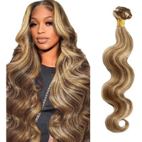 Ombre Bundle P4613 Body Wave Human Hair Bundles Two Tone Color 4 Brown And Blonde 1 Bundle 32 Inch Highlight Body Wave Bundles For Black Women 613 Remy Hair