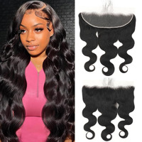 13X4 Lace Frontal Body Wave Human Hair Hd Transparent Lace Frontal Closure With Baby Hair Skinlike 16Inch 100% Virgin Brazilian 13X4 Body Wave Human Hair Frontal Closure Natural Black Glueless