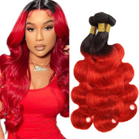 1Bred Bundle Ombre Body Wave Human Hair Bundles Brazilian Virgin Ombre Red Body Wave Bundles Human Hair Extensions 18 20 22 Inch