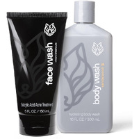 Black Wolf Moisturizing Body Wash & Charcoal Face Wash Set For Men - Daily Grooming & Hygiene Essentials For Mens Skin Care