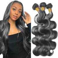 Highlight Bundles P1Bgray Body Wave Human Hair Bundle Ombre Grey Virgin Hair Two Tone Black Mixed With Silver Bundle #1Bgrey Body Wave 3 Bundles 20 20 20 Inch