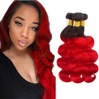 Red Body Wave Bundles Ombre Human Hair Bundle Tow Tone Black To Red Bundles 100% Unprocessed Virgin Hair Extensions 12 14 16 Inch