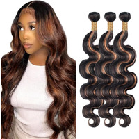 Niciitysi P1B30 Human Hair Highlight Body Wave Bundles 12 14 16 Inch Ombre Two Tone Black Mixed With Brown Bundles Double Weft Brazilian Hair Extensions For Women