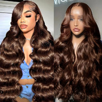 Kaithlypo Chocolate Brown Human Hair Wig 28 Inch 13X6 Hd Colored Frontal Wigs Body Wave 200 Density Pre Plucked Brown Glueless Body Wave Human Hair Wigs For Women