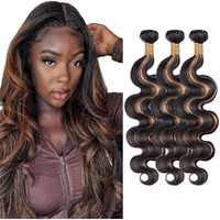 P1B30 Bundle Highlight Brown Body Wave Human Hair Bundles Two Tone Black Mixed With Color 30 Bundle Ombre Body Wave 3 Bundles 28 30 32 Inch For Black Women