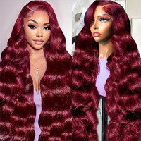 Kaithlypo Body Wave Lace Front Wigs Human Hair 99J Burgundy 30 Inch 13X6 Hd Transparent 200 Density Red Wine Pre Plucked With Baby Hair Lace Front Wigs For Women