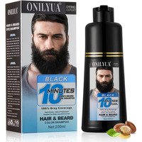Mens Beard & Mustache Dye Shampoo, Instant 100% Grey Hair Coverage, 3 In 1 Black Beard Color Shampoo For Men Facial Hair, Easy To Use & Dermatologist Tested, 200Ml