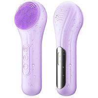 Silicone Face Scrubber, Facial Cleansing Brush With Heating And Vibration, Electric Waterproof Face Wash Brush With 5 Gears Strength For Exfoliating, Deep Cleaning, And Face Massaging (Purple)