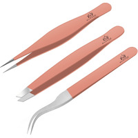 Surgical Tweezers For Ingrown Hair - Precision Sharp Needle Nose Pointed Tweezers For Splinters, Ticks & Glass Removal - Best For Eyebrow Hair, Facial Hair Removal (Triple Pink)