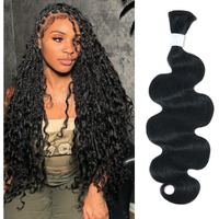 Body Wave Bulk Human Hair For Braiding No Weft Boho Braids Human Hair Brading Hair Extensions 100G One Bundle Wet And Wavy Human Braiding Hair For Boho Braids Natural Black(18Inch, Natural Black)
