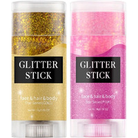 2 Color Face Glitter Stick,Holographic Sequins Paint Sparkling Body Glitter Gel Makeup For Women. (Pink And Gold Face Glitter Stick)