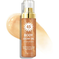 Lzxlukgir Shimmer Sunscreen,Spf 45 Broad Spectrum,Body Shimmer Oil With Gold Mica,Moisturizing Coconut,Water Resistant Body Glow Oil,Glowing Results,3.72 Fl Oz,Amber