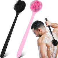 Sunnyray 2 Pack 15 Inch Soft Silicone Back Scrubber With Long Handle, Scrubber Anti Slip For Shower, Bath Body Brush, Improved Skin Health Can Produce Foam For Men And Women(Pink,Black)