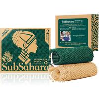 Subsahara Authentic African Net Sponge - 2 Pieces Exfoliating Scrubber For All Skin Types, Bath Sponge For Face & Body, Travel Portable, Durable, Gentle Exfoliation (Golden & Forest Green)