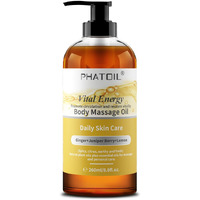 Phatoil Ginger Oil Ginger Body Massage Oil For Gua Sha, With Lemon,Juniper Berry, 260Ml Large Bottle Warming Body Oil For Spa, Lymphatic Drainage, Muscle(8.8Oz)