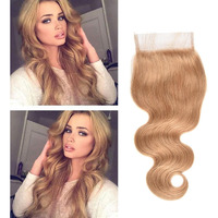 #27 Closure 5X5 Honey Blonde Closure Body Wave Human Hair Lace Closure 10A Transparent Lace With Baby Hair Pre Plucked Brazilian Virgin Remy Human Hair 14 Inch
