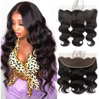 13X4 Body Wave Lace Closure Human Hair 100% Unprocessed Free Part Human Hair Natural Black Color (13X4 Body Wave, 14 Inch)