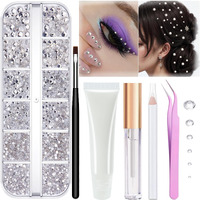 Face Gems Hair Gems With Makeup Glue, Flat Back Silver Clear Face Rhinestones For Makeup, Hair Rhinestones Eye Gems With Picker Pencil Tweezer And Brush For Face Eye Hair Body Makeup