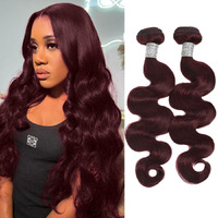 Alher 99J Dark Burgundy Bundles Human Hair Body Wave, 12A 100% Unprocessed Virgin Remy Human Hair For Black Women Soft Thick Sew In Weave Wavy Wine Red Colored 2 Bundles 18 18 Inch