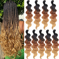 Unionbeauty Body Wave Braiding Hair 18 Inch 9 Packs Pre-Feathered Brading Hair For Box Braids Crochet Braiding Hair Ombre Brown French Curl Wavy Crochet Braids Hair Synthetic Hair Extensions(1B3027#)