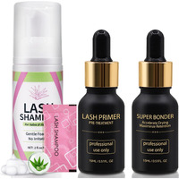 Miuffue Lash Bonder Primer And Shampoo Kit For Eyelash Extensions, Glue Accelerator Lash Sealant, Pre-Treatment Primer Protein Oil Cleanse Remover, Makeup Tools For Professional Use (15Ml+15Ml+60Ml)