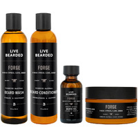 Live Bearded Complete Beard Grooming Kit, Made In The Usa With All-Natural Ingredients - Beard Wash, Conditioner, Beard Butter & Beard Oil Kit - Forge Scent, Hinoki Cypress, Clove & Amber