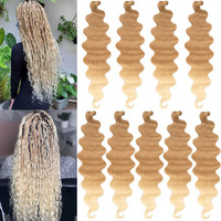 Unionbeauty 24 Inch 9 Packs Body Wave Braiding Hair Ombre Brown Blonde Pre-Feathered Braiding Hair French Curl Wavy Crochet Braids For Boho Box Braids Synthetic Hair Extension Crochet Braid(27613#)