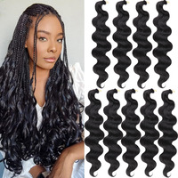 Unionbeauty 18 Inch 9 Pack Body Wave Braiding Hair Black Pre-Feathered Braiding Hair French Curl Crochet Braids Deep Wave Crochet Hair For Boho Box Braids Synthetic Hair Extension Crochet Braids (1B#)