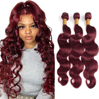 Niciitysi Color Burgundy Body Wave Human Hair 3 Bundles 20 22 24 Inch Double Weft Brazilian Virgin Hair Extensions Soft And Silky Wine Red 99J Color For Women