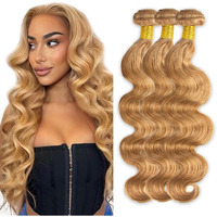 #27 Blonde Bundles Human Hair Body Wave Bundles 24 26 28 Inch 3 Bundle Unprocessed Brazilian Virgin Hair Honey Blonde Body Wave Human Hair Extensions 50 Gram Per Bundle