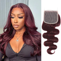 Alher 99J Dark Burgundy Body Wave 4X4 Lace Closure 20 Inch, 12A Wine Red Color Wavy Free Part Melt Lace Closure, 100% Unprocessed Virgin Remy Human Hair Pre Plucked With Baby Hair 150% Density