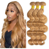 #27 Blonde Bundles Human Hair Body Wave Bundles 22 24 26 Inch 3 Bundle Unprocessed Brazilian Virgin Hair Honey Blonde Body Wave Human Hair Extensions 50 Gram Per Bundle