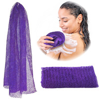 Adeton African Net Cloth, Long Net Sponge, Exfoliating Body Scrubber, Body Exfoliator, 17 Colors, Sapo, Shower Bath Accessories, Back Foot Scalp Scrub, Flat Dead Skin Remover, Body Wash (Purple)