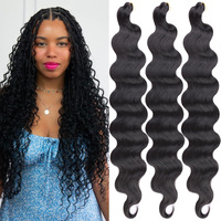 Unionbeauty Body Wave Braiding Hair 24 Inch 3 Pack Pre-Feathered Braiding Hair Black Boho Box Braids For Goddess Box Braids Hair Deep Wave Crochet Hair Synthetic Hair Extension Crochet Braids (1B#)