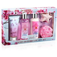 Freida & Joe Fragrance Bath & Body Collection Gift Box, Includes Shower Gel, Body Lotion, Body Scrub, Bath Bomb & Sponge (Blue Cherry Blossom)