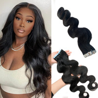Body Wave Tape In Hair Extensions Human Hair 40Pcs 100G Double Sided #1B Natural Black Wavy Hair Extensions Real Human Hair Tape In 16 Inch