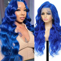 Shciyair 32 Inch Blue Wig Human Hair 13X4 Hd Lace Front Wigs Human Hair Pre Plucked Body Wave Human Hair Wig Color 200 Density Hd Lace Frontal Wigs For Women