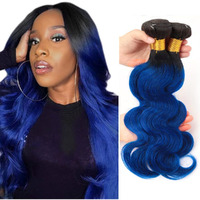 Blue Body Wave Bundles Ombre Human Hair Bundle Tow Tone Black To Blue Bundles 100% Unprocessed Virgin Hair Extensions 12 14 16 Inch