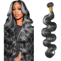 30 Inch Highlight Bundles P1Bgray Body Wave Human Hair Bundle Two Tone Black Mixed With Foxy Silver Bundles Color #1Bgrey Ombre Body Wave Bundle Hair Weave