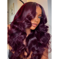 Julia Hair Black Cherry Loose Wave Wig 13X4 Hd Lace Frontal Pre-Everything Drawstring Wigs Put On And Go Glueless Body Wave With Face Framing Bangs Pre Plucked Pre Cut Bleached Knots For Women 20 Inch