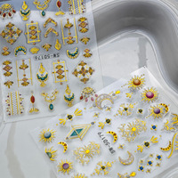 Gold Nail Art Stickers Sun Moon Nail Decals For Nails Art Flower With Design Nails Stickers 5D Embossed Self Adhesive For Women Girls Kid Manicure Diy Charms Decoration 2 Sheets