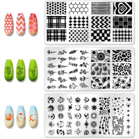 Beinkmake 3Pcs Mix Design Nail Stamping Plate Flower Star Nail Stamping Templates French Line Tip Art Stamp Plates Sun Moon Stainless Steel Diy Reusable Tools For Manicure Printing