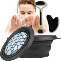 Foldable Facial Ice Bowl Gua Sha Facial Roller And Silicone Facial Ice Bowl Set Portable Ice Bucket Reusable Facial Ice Holder For Facial Treatments Eliminate Puffiness Travel Built-In Ice Cube