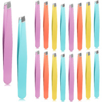 Maitys 16 Pieces Slanted Eyebrow Tweezers Stainless Steel Tip Precision Tweezers Bulk For Women And Men Personal Care Ingrown Hair, Facial Hair And Lash Extension