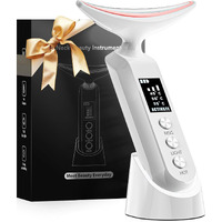 Facial Neck Massager Portable Charging Dock - 3 Heat Settings, Vibrating Face Massage, 9-Color Led Light & 72Hrs Battery | Home Spa Travel Skincare - White