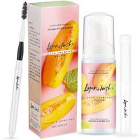 Lyon Lash Eyelash Extension Shampoo (Peach), Gentle Formula Paraben & Sulfate Free, Oil Free Foam Cleanser Kit | Remove Eye Makeup & Oil & Dust | Professional Salon And Home Use (60Ml + 1 Mascara Wand + 1 Cleansing Brush)
