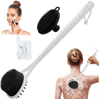 Geenoa Silicone Back & Face Scrubber Set, 15.35 Soft Back Scrubber For Shower With Dual-Side Brush Head, Gentle Silicone Facial Scrubber Face Brush For Deep Lathering & Cleansing(Black-2Pcs)