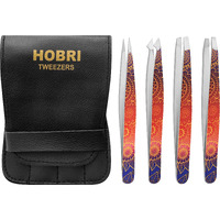Tweezers Set, Eyebrows Tweezers Set Professional Stainless Steel Tweezers Set - 4 Pieces With Leatherette Travel Case Perfect For Facial Hair, Beauty And Personal Care Tool (Red/Blue)
